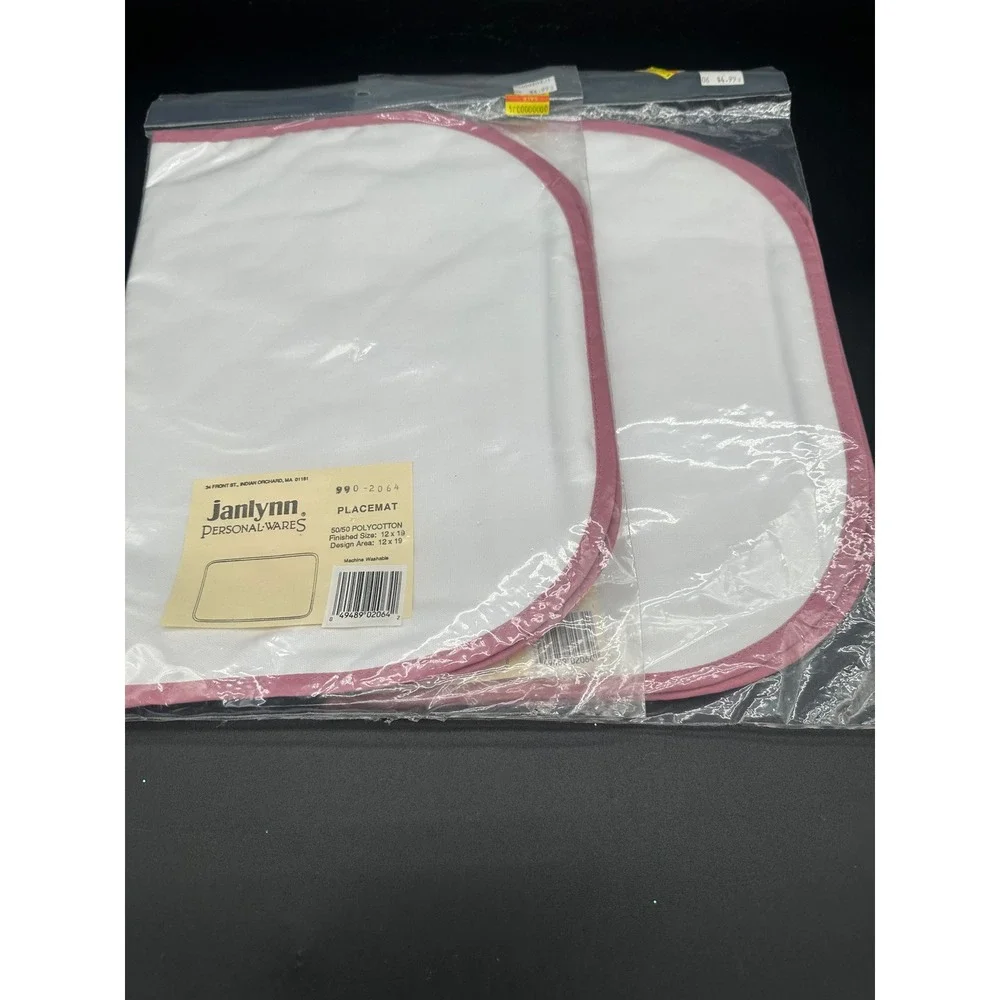 Janlynn Personal Wares White Pink Border Placemats Set of 2 990-2064 DIY Craft